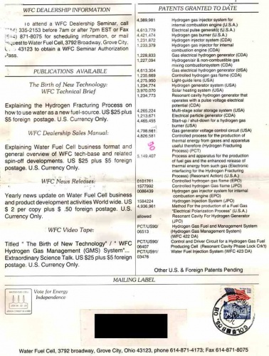 Stan Meyer Partial Patents List