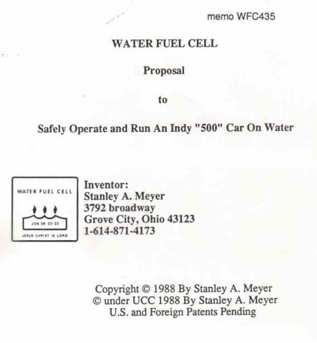 Stan Meyer Water Fuel Racecar Proposal